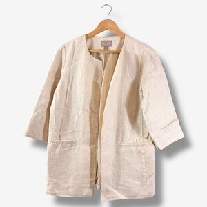 Chico’s Linen Jacket Size 1 (US M) Cream Metallic Gold Open Front Blazer Preppy